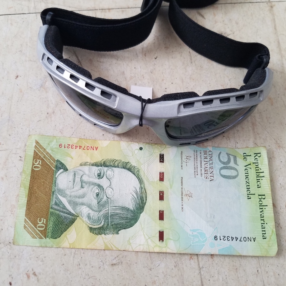 Burning man goggles silver Padded 50 Venezuela bolivar Foreign currency Nesara